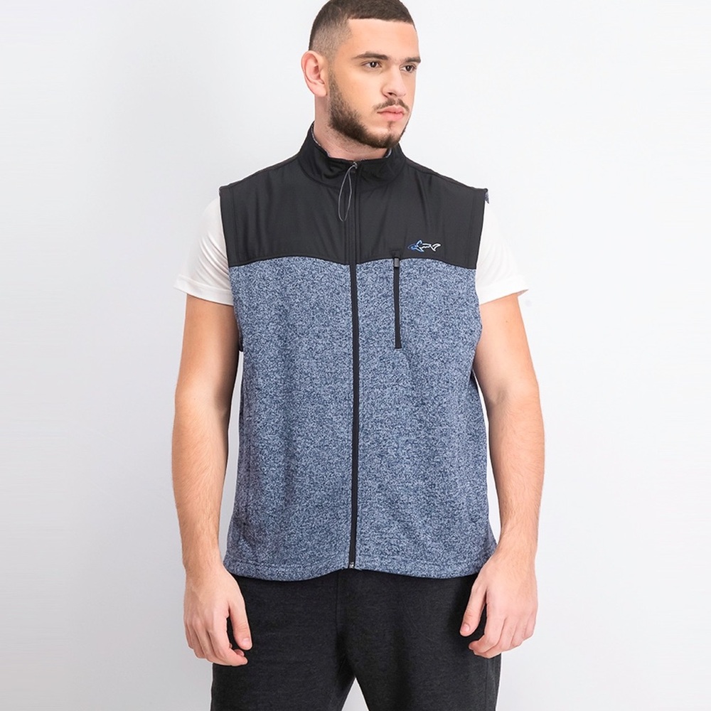 Attack Life by Greg Norman Birdseye Fleece Vest Basic Navy Heather Size Large